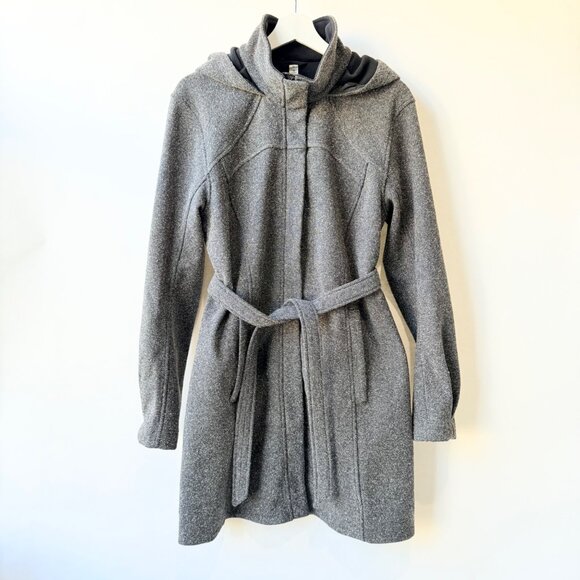 Lululemon Apres Sport Hooded Belted Tweed Trench Jacket Women’s Size 10 Gray Q8 - Picture 2 of 12